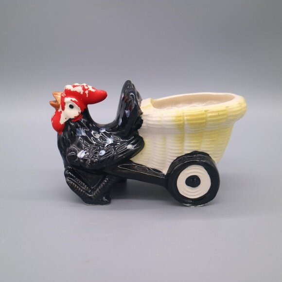 Vintage Shafford #4179 Rooster Pulling Cart Planter Hand Decorated Japan - Picture 2 of 7